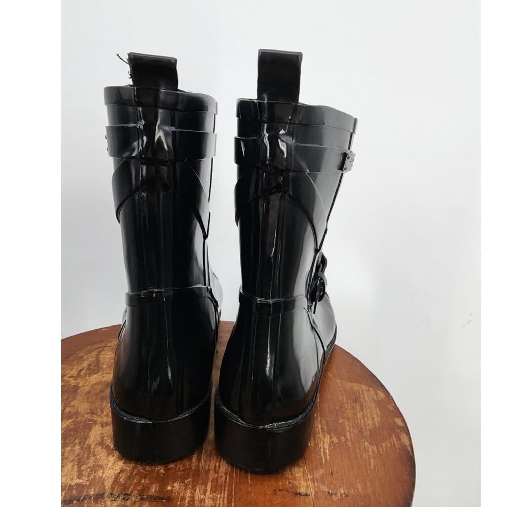 Coach Lester Shiny Rubber Round Toe Synthetic Black Rain Boot Size 9 - Picture 4 of 9